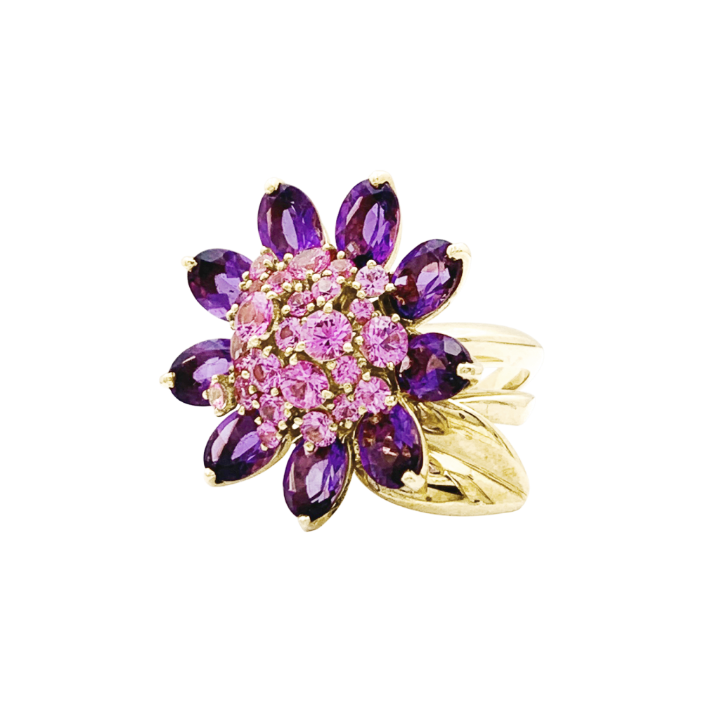Bague Marguerite VAN CLEEF & ARPELS "Fleurs d'Hawaï" en or jaune , saphirs et améthyste - Castafiore