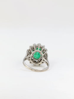 Bague marguerite vintage émeraude ovale diamants - Castafiore