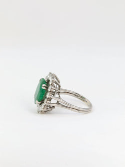 Bague marguerite vintage émeraude ovale diamants - Castafiore