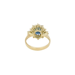 Bague marguerite vintage en or, saphir ovale et diamants - Castafiore