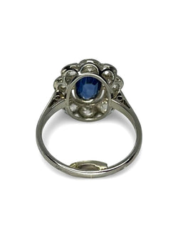 Bague marguerite vintage or blanc saphir 1 ct et diamants 1,5 ct - Castafiore