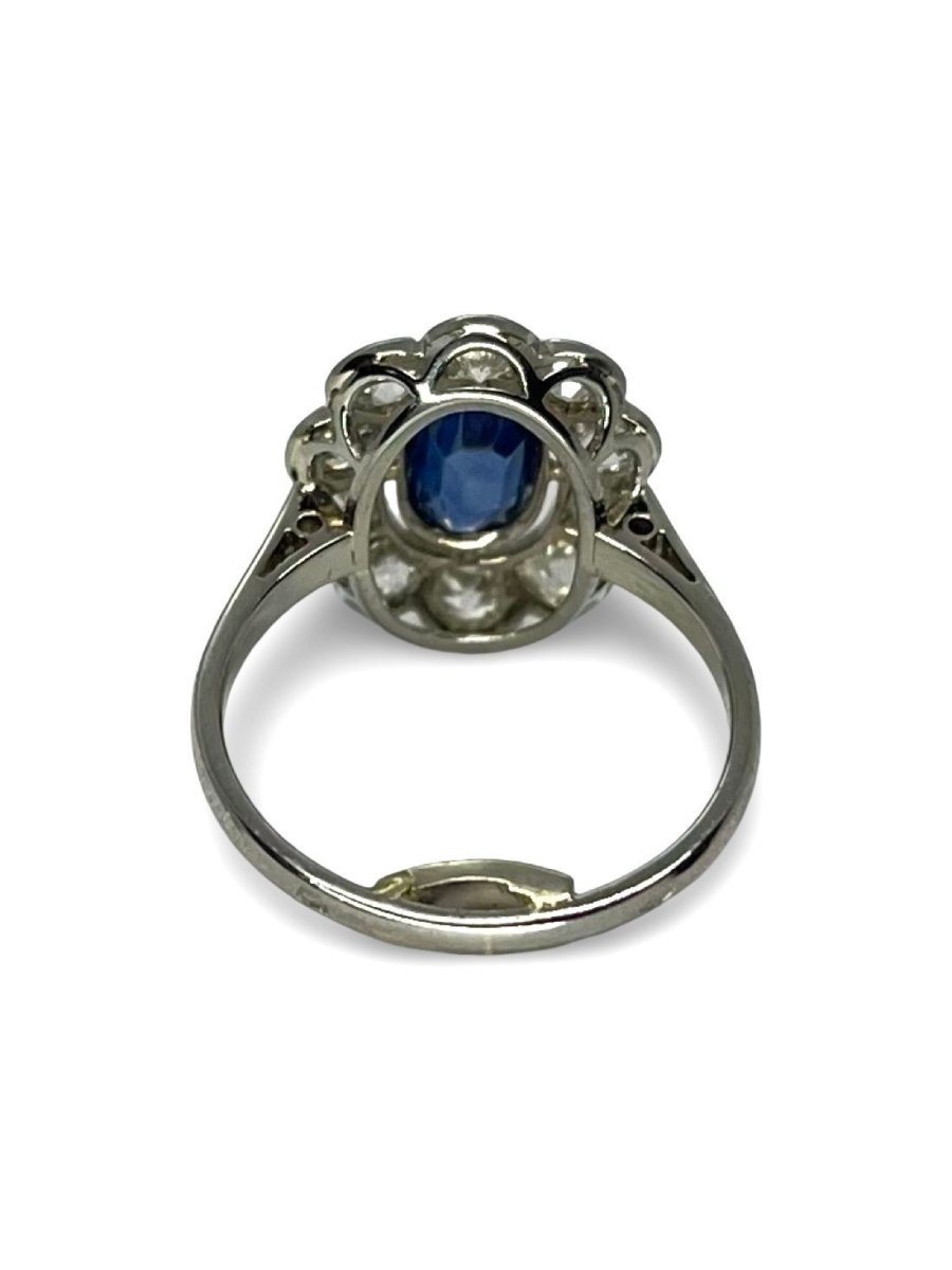 Bague marguerite vintage or blanc saphir 1 ct et diamants 1,5 ct - Castafiore