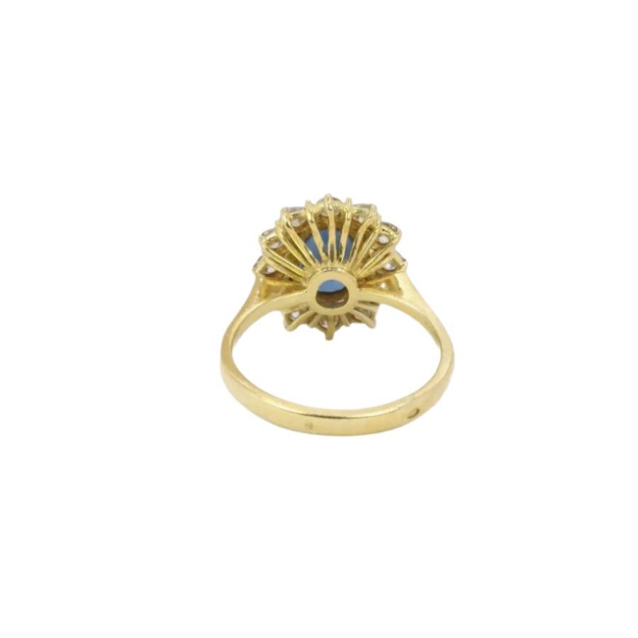 Bague marguerite vintage or diamants saphir ovale - Castafiore