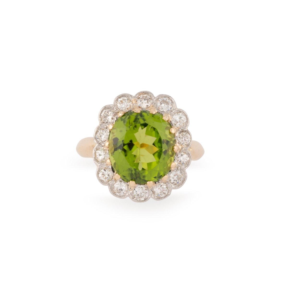 Bague Margueritte en or jaune, platine, péridot et diamants - Castafiore