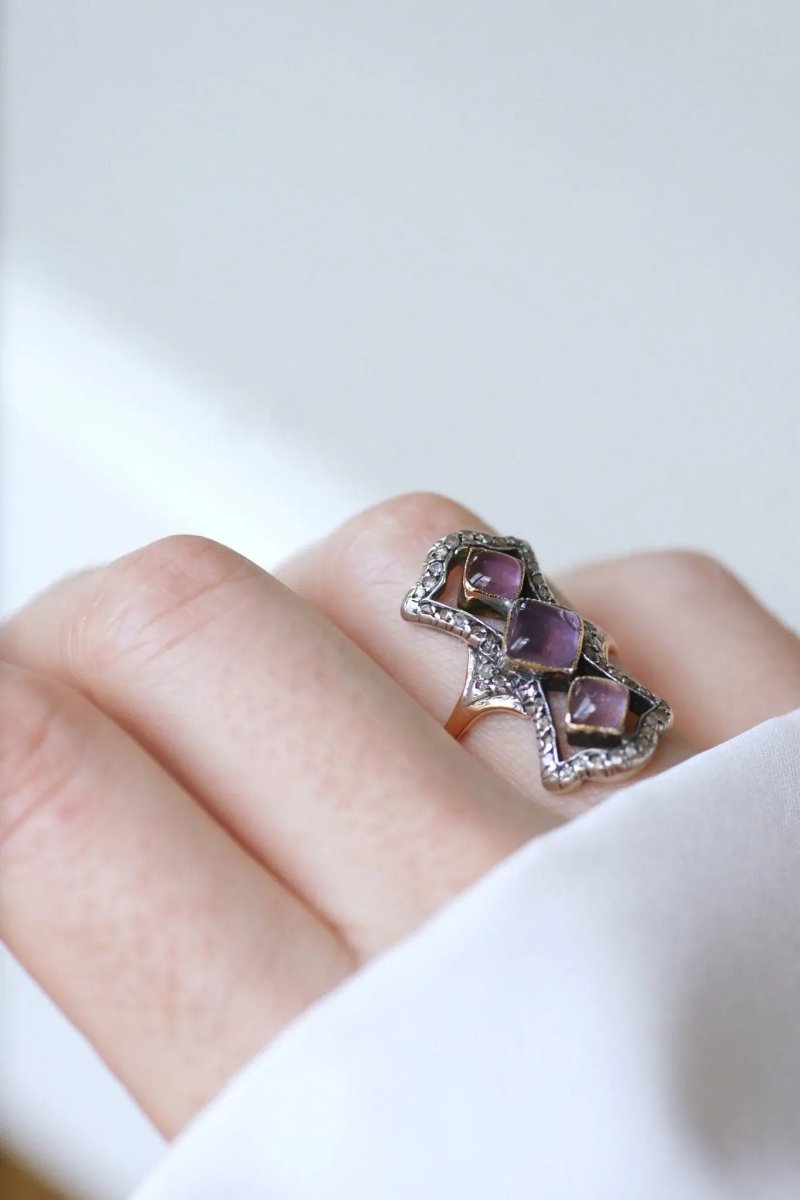 Bague marquise améthystes et diamants - Castafiore