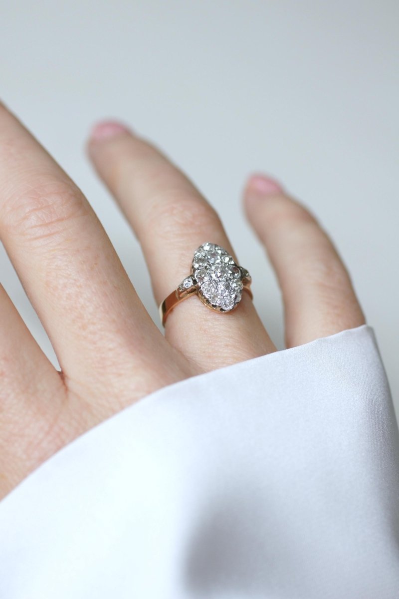 Bague Marquise Ancienne Diamants 1,30 Cts Or rose - Castafiore