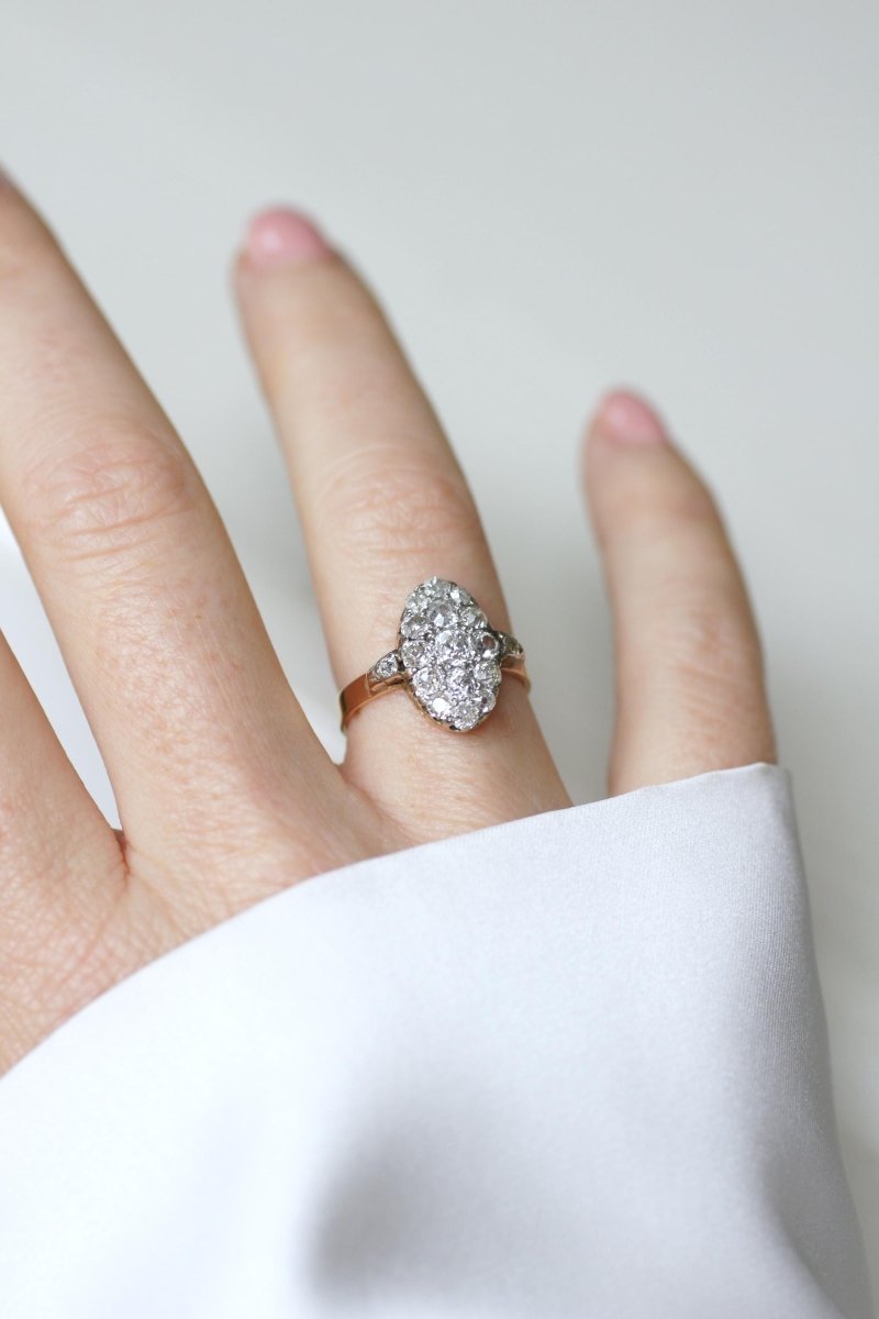 Bague Marquise Ancienne Diamants 1,30 Cts Or rose - Castafiore