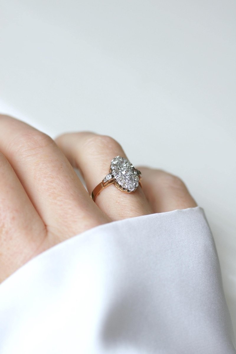 Bague Marquise Ancienne Diamants 1,30 Cts Or rose - Castafiore