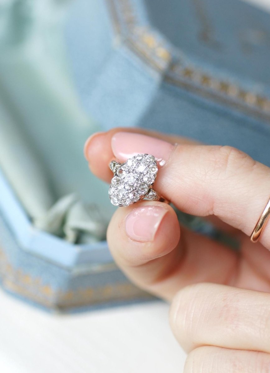 Bague Marquise Ancienne Diamants 1,30 Cts Or rose - Castafiore