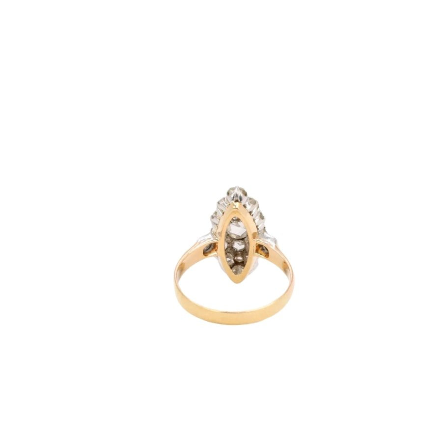 Bague marquise ancienne en or, platine et diamants taille rose - Castafiore