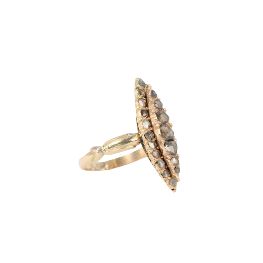 Bague marquise ancienne or jaune diamants Salt & Pepper taille en rose - Castafiore