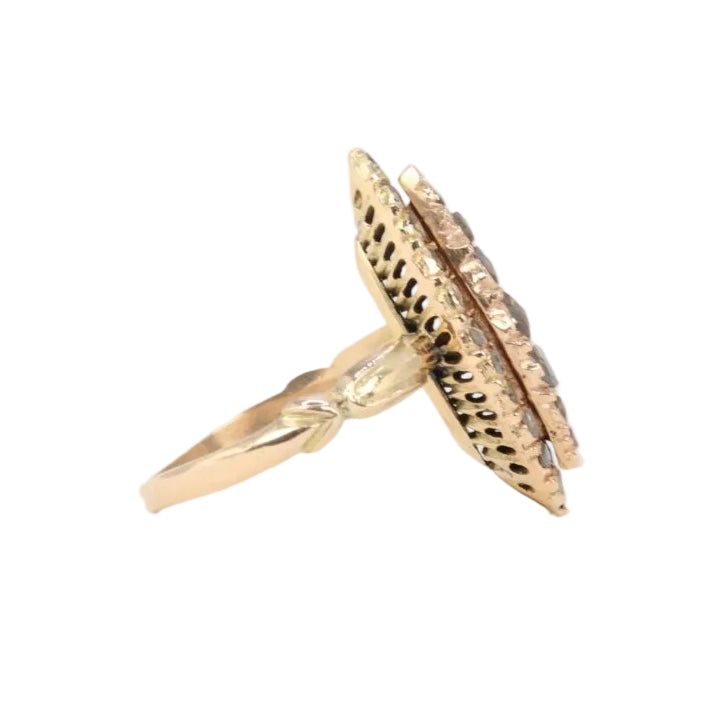 Bague marquise ancienne or jaune diamants Salt & Pepper taille en rose - Castafiore