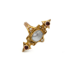 Bague Marquise Ancienne - Or, Nacre, Demi - perles & Grenats - Castafiore