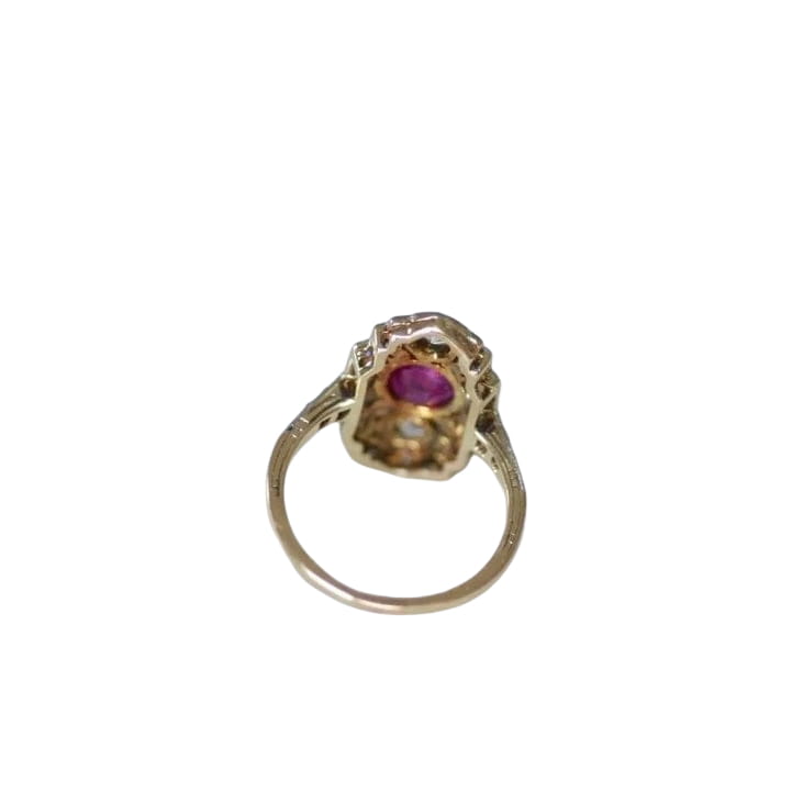 Bague Marquise Art Déco Rubis Birman et Diamants - Castafiore
