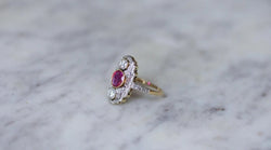 Bague Marquise Art Déco Rubis Birman et Diamants - Castafiore