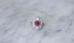Bague Marquise Art Déco Rubis Birman et Diamants - Castafiore
