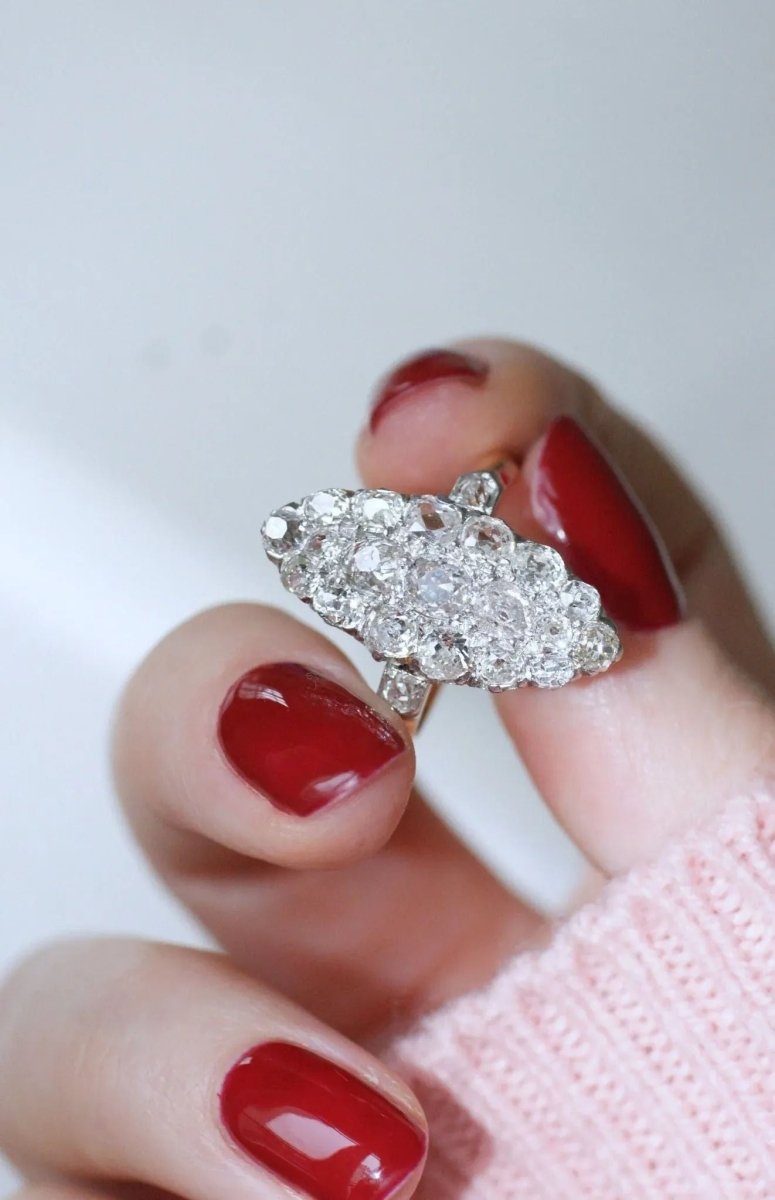 Bague marquise diamants or rose et platine - Castafiore