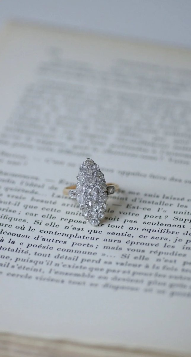 Bague marquise diamants or rose et platine - Castafiore