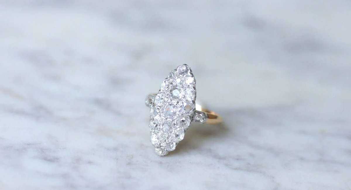 Bague marquise diamants or rose et platine - Castafiore