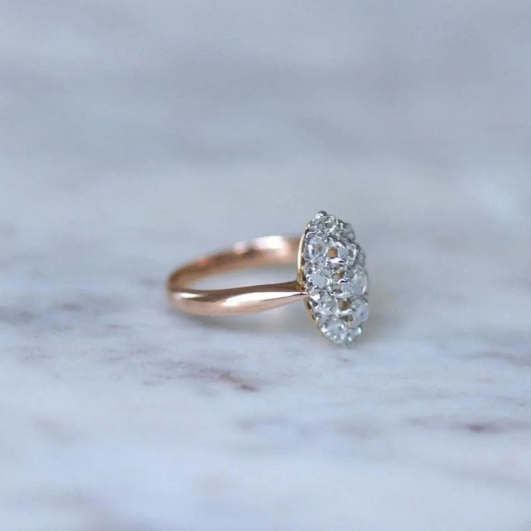 Bague Marquise Diamants Or Rose et Platine - Castafiore