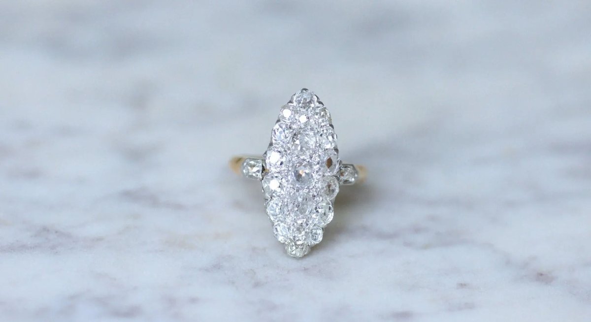 Bague marquise diamants or rose et platine - Castafiore