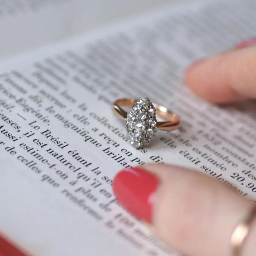 Bague Marquise Diamants Or Rose et Platine - Castafiore
