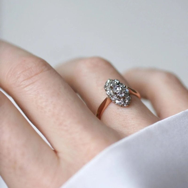 Bague Marquise Diamants Or Rose et Platine - Castafiore