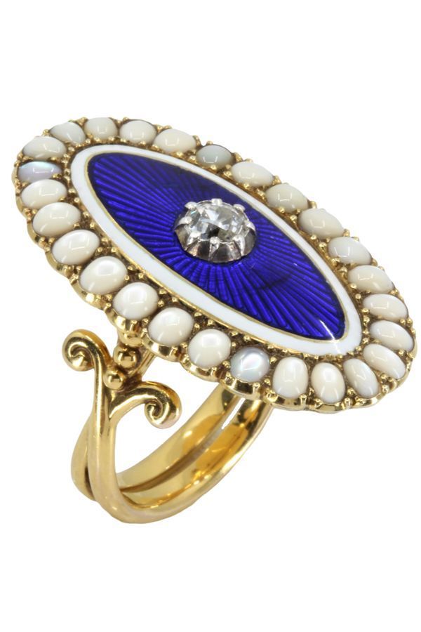 BAGUE MARQUISE ÉMAIL OPALES ET DIAMANT - Castafiore