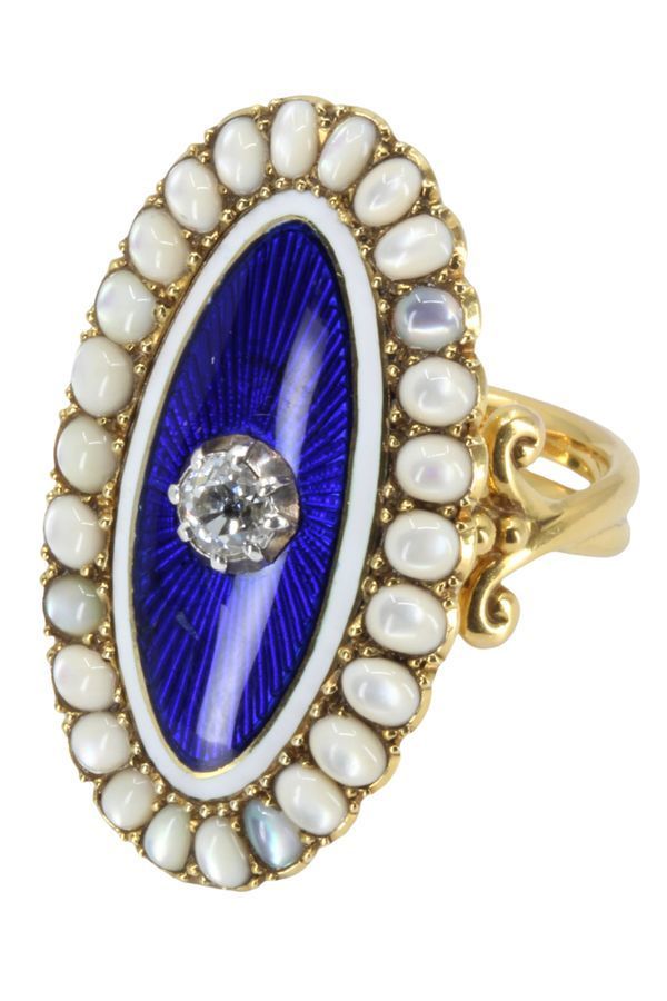 BAGUE MARQUISE ÉMAIL OPALES ET DIAMANT - Castafiore