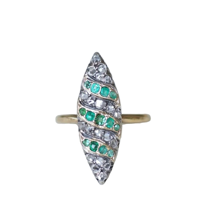Bague marquise émeraudes et diamants - Castafiore