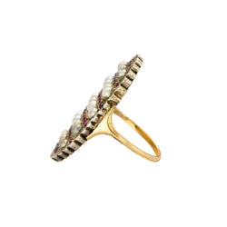 Bague Marquise en argent, or jaune, rubis, et perles - Castafiore