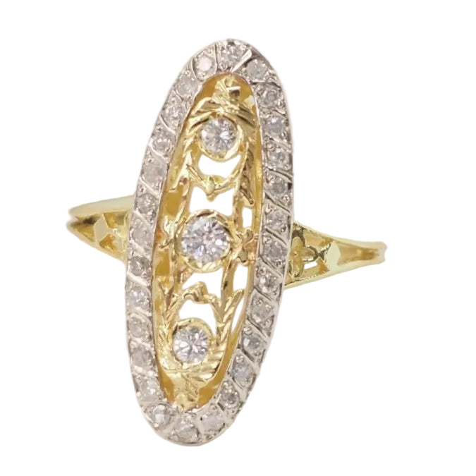 Bague marquise en or bicolore et diamants - Castafiore