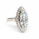 Bague Marquise en or blanc, aigue - marine et diamants - Castafiore