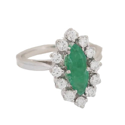 Bague marquise en or blanc, émeraude et diamants - Castafiore