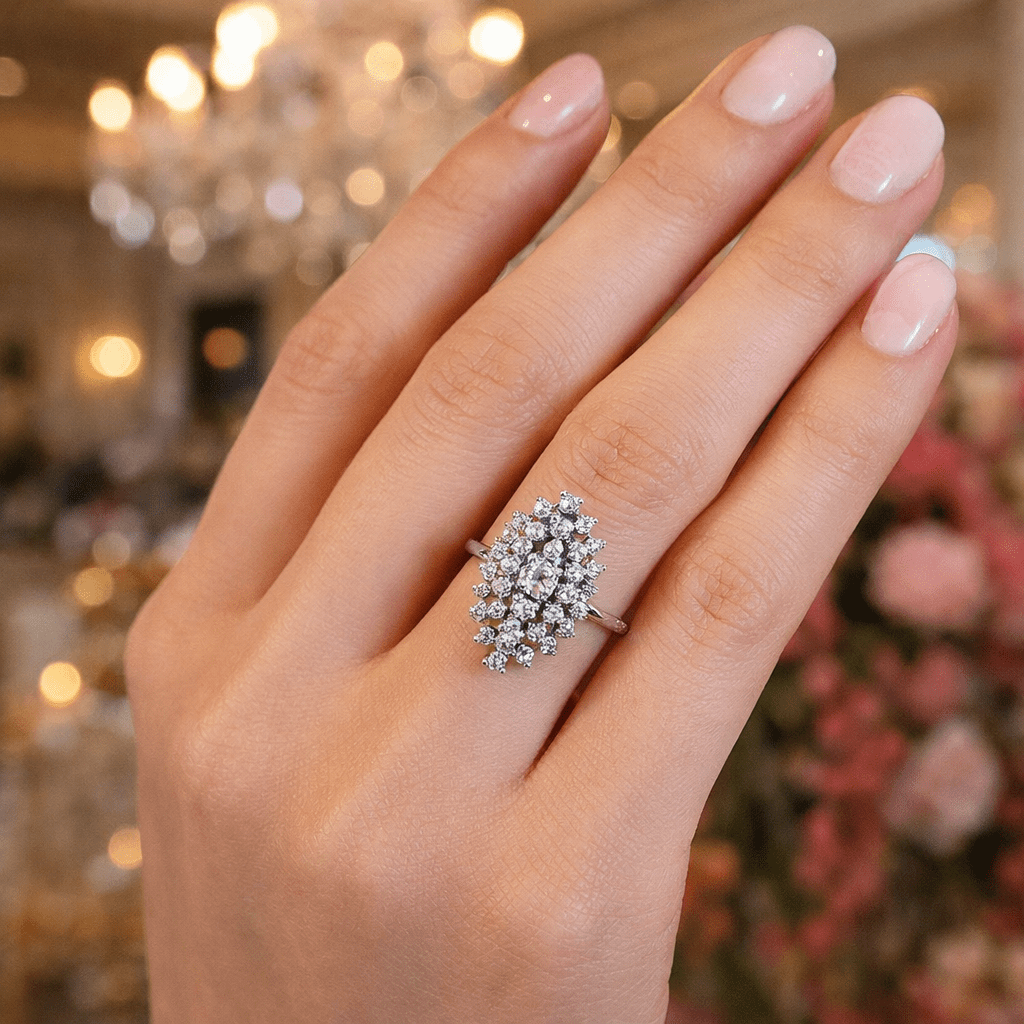 Bague Marquise en or blanc et diamants - Castafiore