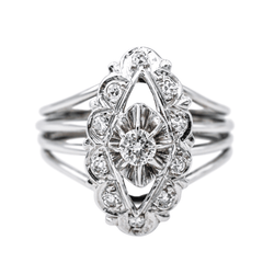 Bague Marquise en or blanc et diamants - Castafiore