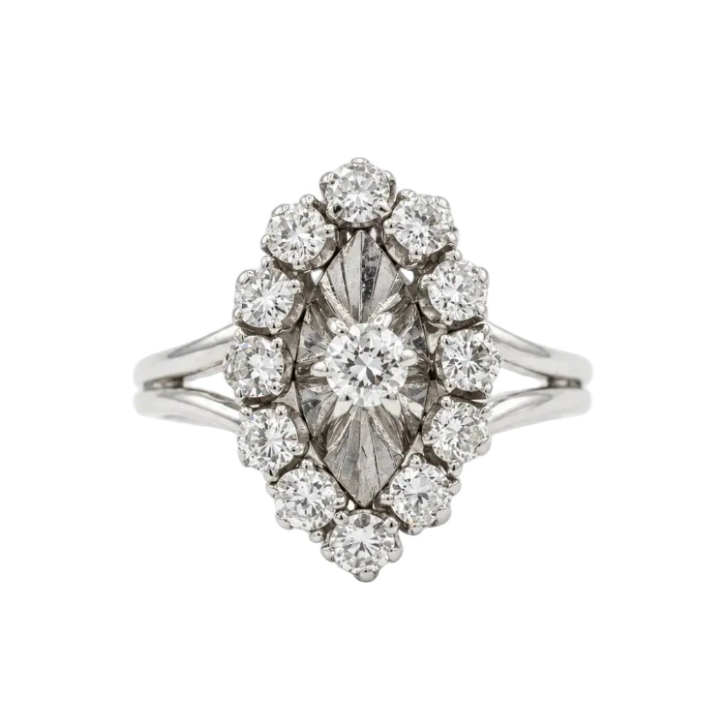 Bague Marquise en or blanc et diamants - Castafiore