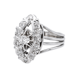 Bague Marquise en or blanc et diamants - Castafiore