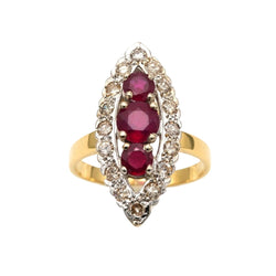 Bague Marquise en or blanc, or jaune, rubis et diamants - Castafiore