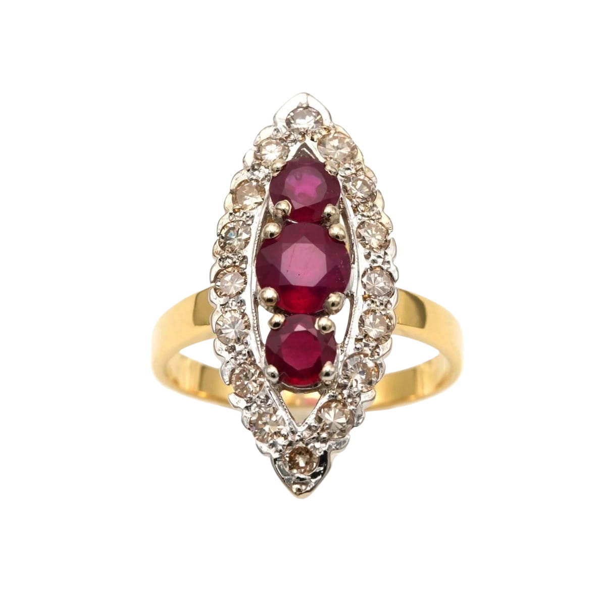 Bague Marquise en or blanc, or jaune, rubis et diamants - Castafiore