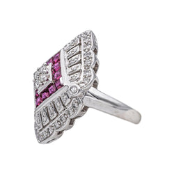 Bague Marquise en or blanc, platine, rubis et diamants - Castafiore