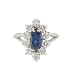 Bague marquise en or blanc, saphir et diamants - Castafiore