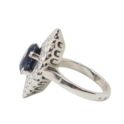 Bague marquise en or blanc, saphir et diamants - Castafiore