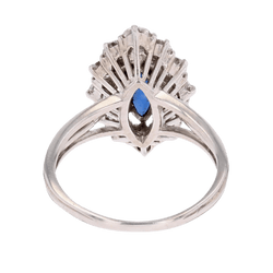Bague Marquise en or blanc, saphir et diamants - Castafiore