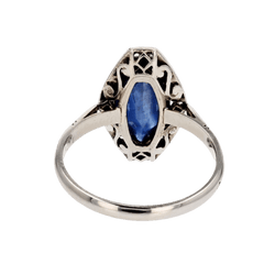 Bague Marquise en or blanc, saphirs et diamants - Castafiore