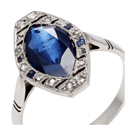 Bague Marquise en or blanc, saphirs et diamants - Castafiore