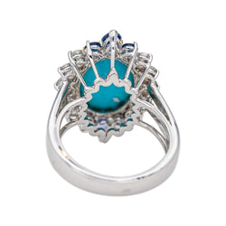 Bague Marquise en or blanc, turquoise, saphirs et diamants - Castafiore