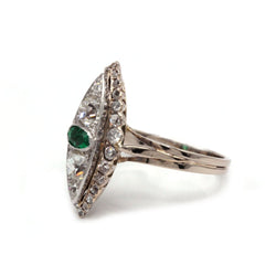 Bague Marquise en or, émeraude et diamants - Castafiore