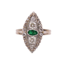 Bague Marquise en or, émeraude et diamants - Castafiore