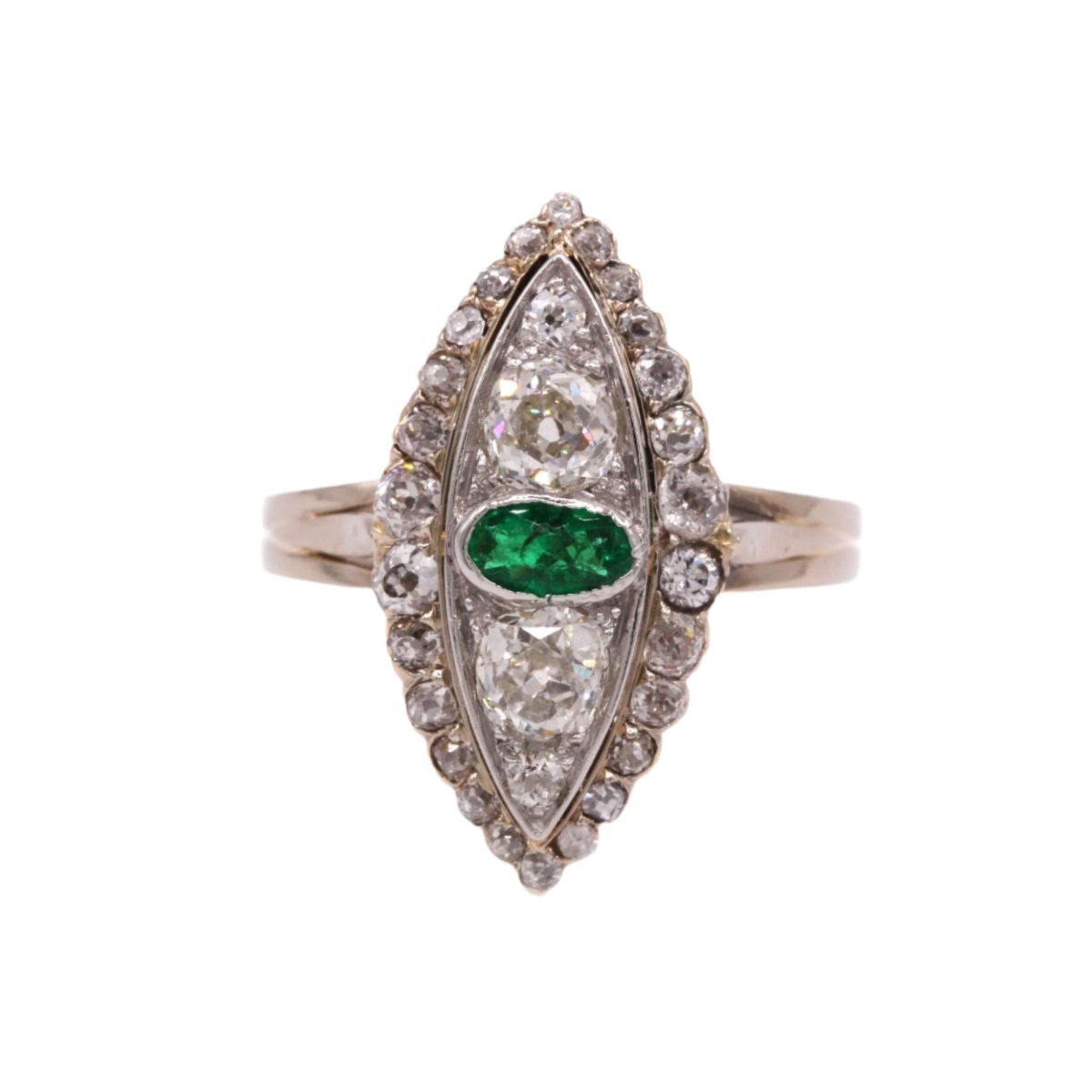 Bague Marquise en or, émeraude et diamants - Castafiore